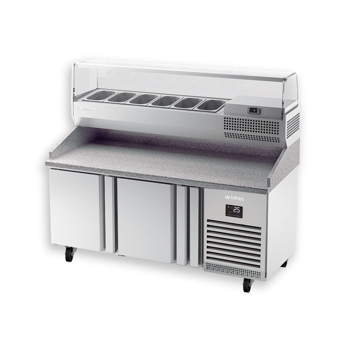 Infrico USA IRT-MPG1490 Granite Top Pizza Prep Table, Two Sections, Solid Doors