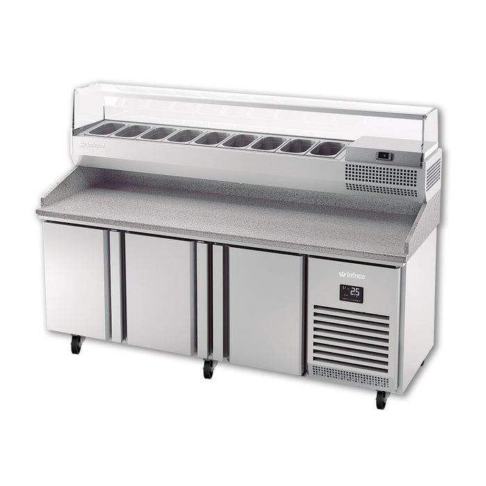 Infrico USA IRT-MPG1980 Granite Top Pizza Prep Table, Three Sections, Solid Doors