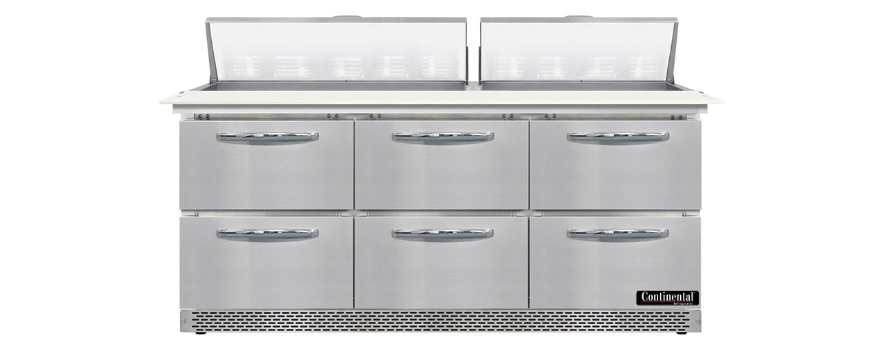 Continental Refrigerator SW72N18C-FB-D Front Breathing Sandwich Unit with Cutting Top