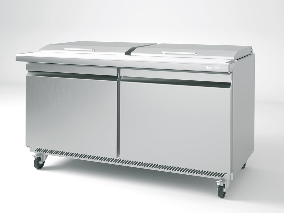 Infrico USA IRT-UC60PMT Two Sections, Solid Doors, Sandwich Prep Table Megatop