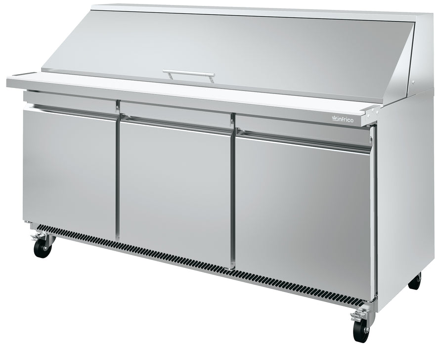 Infrico USA IRT-UC72PMT Three Sections, Solid Doors, Sandwich Prep Table Megatop