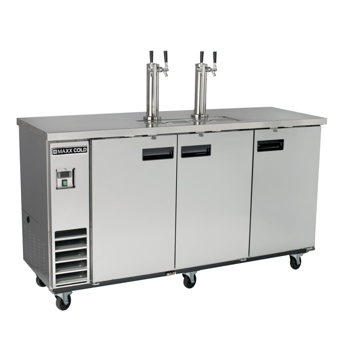 Maxx Cold Dual Tower, 2 Tap Beer Dispenser, 73"W, 17.3 cu. ft., 3 Barrels/Kegs (490L) Storage Capacity, in Stainless Steel (MXBD72-2SHC)