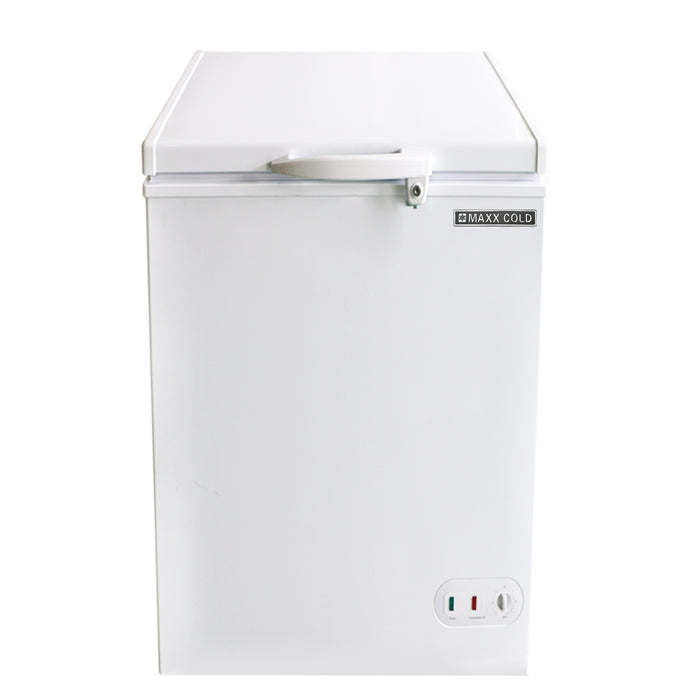 Maxx Cold Compact Chest Freezer with Solid Top, 22.8"W, 3.4 cu. ft. Storage Capacity, Locking Lid, Garage Ready, in White (MXSH3.4SHC)