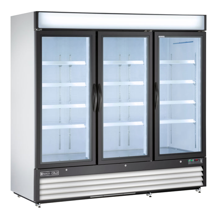 Maxx Cold Triple Glass Door Merchandiser Freezer, Free Standing, 81"W, 72 cu. ft. Storage Capacity, in White (MXM3-72FHC)