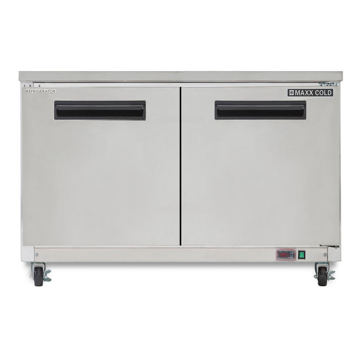 Maxx Cold Double Door Undercounter Refrigerator, 60.3"W, 15.5 cu. ft. Storage Capacity, Energy Star Rated, in Stainless Steel (MXCR60UHC)