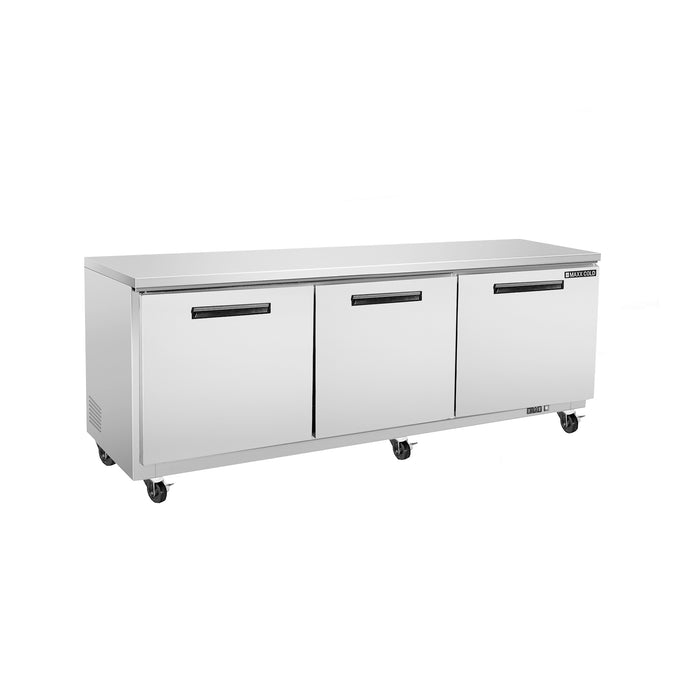 Maxx Cold Triple Door Undercounter Refrigerator, 72"W, 18 cu. ft. Storage Capacity, in Stainless Steel (MXCR72UHC)