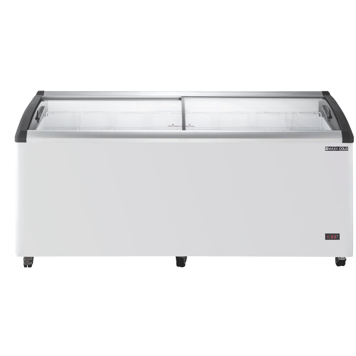 Maxx Cold Curved Glass Top Chest Freezer Display, 71.7"W, 14.30 cu. ft. Storage Capacity, Equipped with (8) Wire Baskets, in White (MXF72CHC-8)