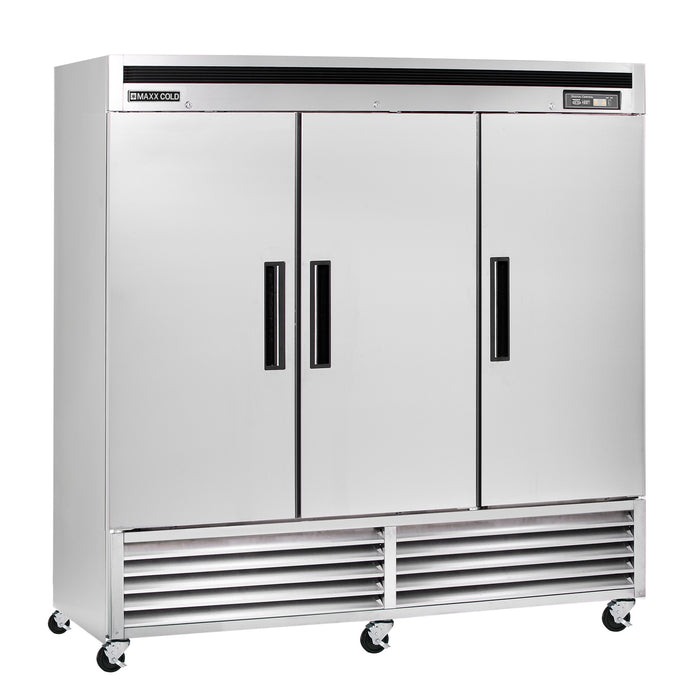 Maxx Cold Triple Door Reach-In Refrigerator, Bottom Mount, 81"W, 72 cu. ft. Storage Capacity, Energy Star Rated, in Stainless Steel (MCR-72FDHC)