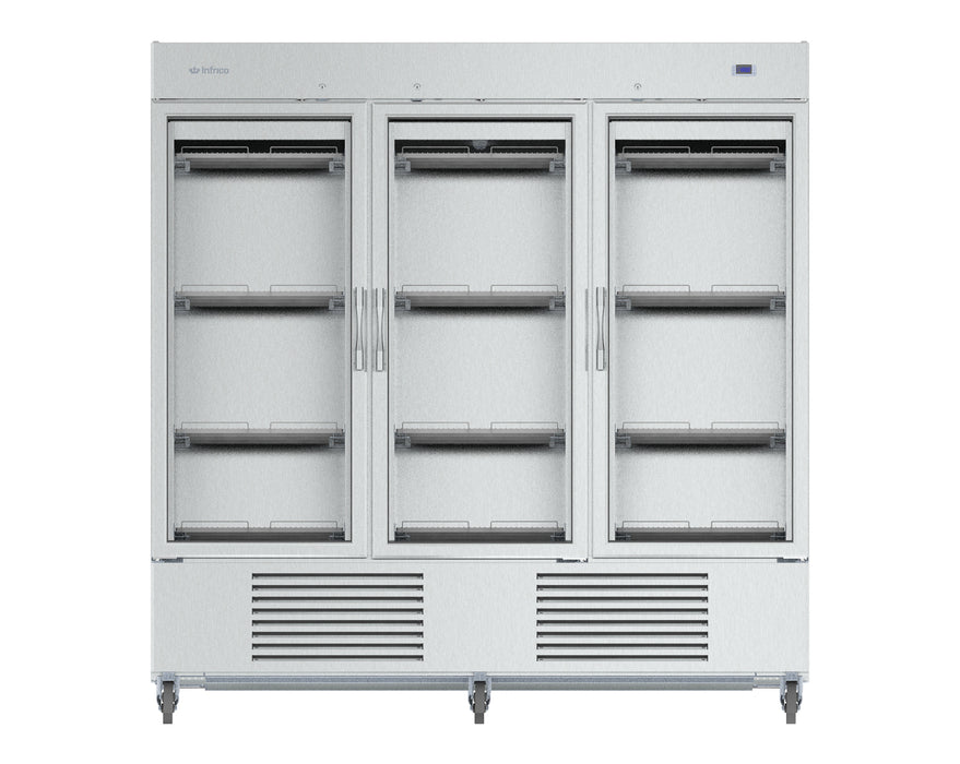 Infrico USA IRR-AN67CR Reach-In Refrigerator Three Glass Doors, Bottom Mounted Refrigerator