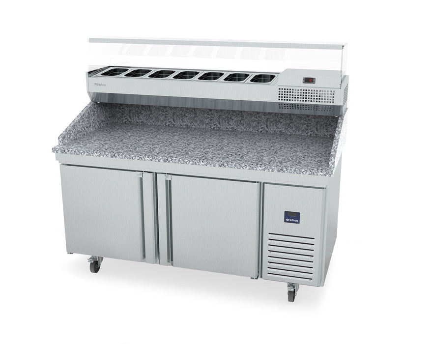 Infrico USA IRT-MR67-GTCOMBO  Granite Top Pizza Prep Table, Two Sections, Solid Doors + Ingredient Case