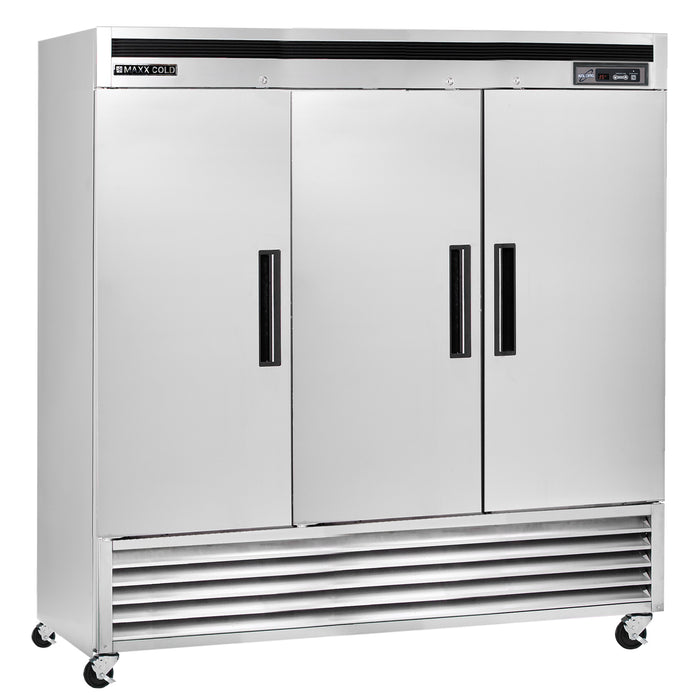 Maxx Cold Triple Door Reach-In Freezer, Bottom Mount, 81"W, 72 cu. ft. Storage Capacity, Energy Star Rated, in Stainless Steel (MCF-72FDHC)