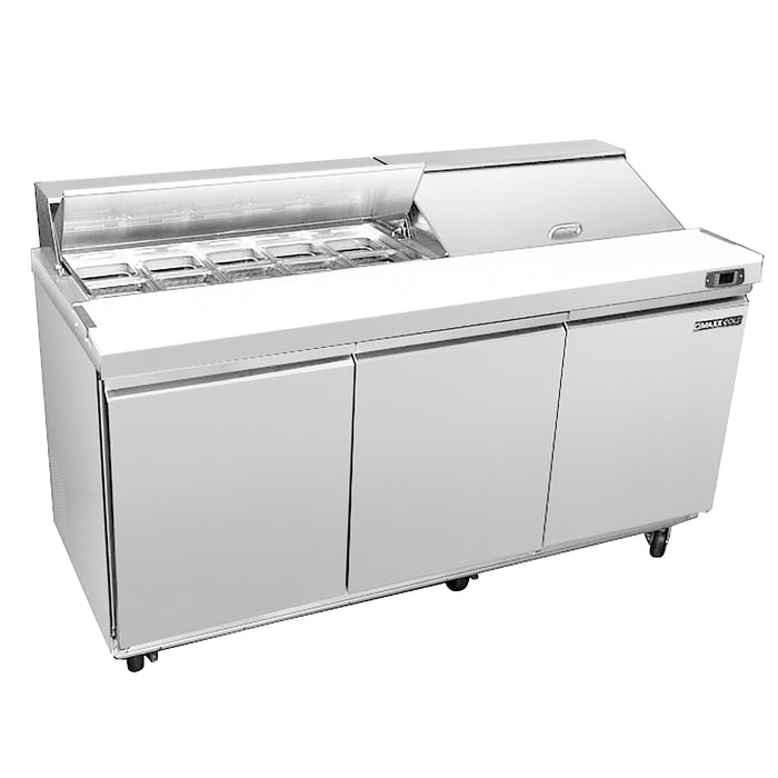 Maxx Cold Three-Door Refrigerated Sandwich and Salad Prep Station, 61.2"W, 17.83 cu. ft. Storage Capacity, Equipped with (8) 4" Deep Pans and Cutting Board, in Stainless-Steel (MXSR60SHC)