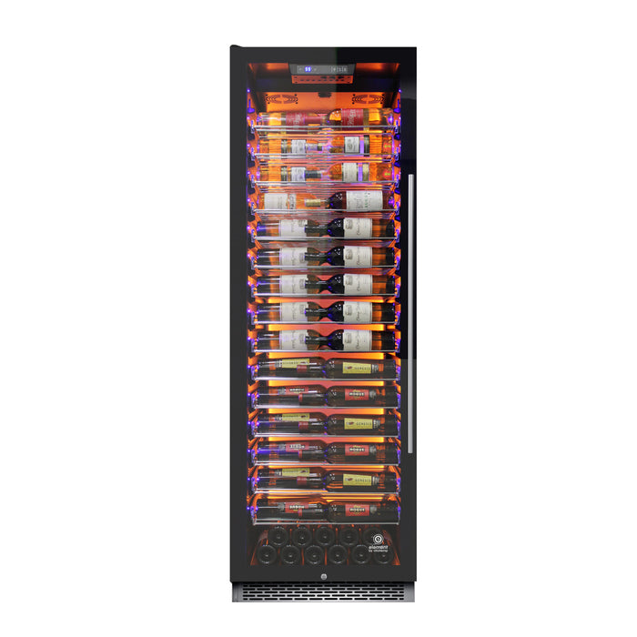 Vinotemp Backlit Series Commercial 168 Single-Zone Wine Cooler, Left Hinge, 141 Bottle Capacity, in Black (EL-168COMM-L)