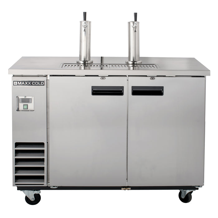 Maxx Cold Dual Tower Beer Dispenser, 61"W, 14.2 cu. ft., 2 Barrels/Kegs (402L) Storage Capacity, in Stainless Steel (MXBD60-2SHC)