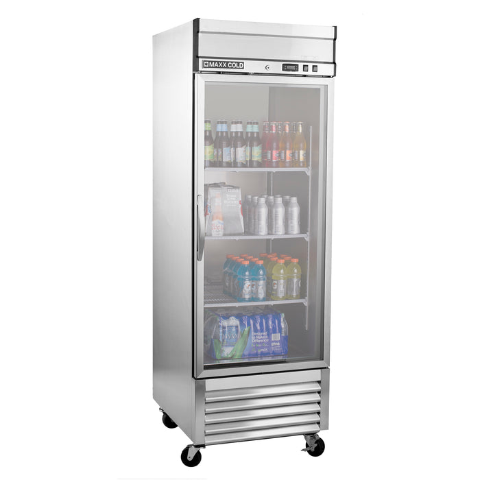 Maxx Cold Single Glass Door Reach-In Refrigerator, Bottom Mount, 27"W, 23 cu. ft. Storage Capacity, in Stainless Steel (MXSR-23GDHC)