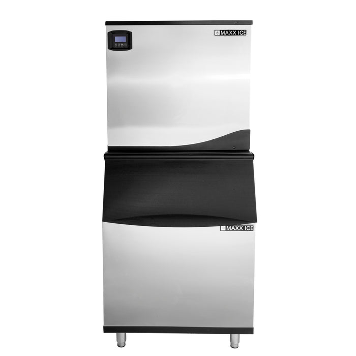 Maxx Ice Intelligent Series Modular Ice Machine, 30"W, 373 lbs, Full Dice Ice Cubes, and Storage Bin, 30"W, 470 lbs, in Stainless Steel (MIM370N-B470)