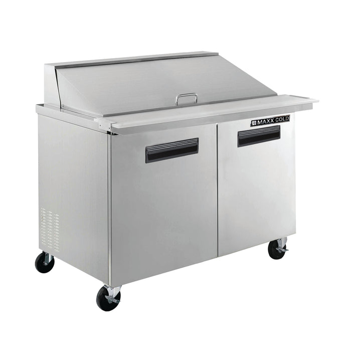 Maxx-Cold Two-Door Refrigerated Megatop Prep Unit, 48”W, 12 cu. ft. Storage Capacity, Equipped with (18) 4" Deep Pans and Cutting Board, in Stainless Steel (MXCR48MHC)