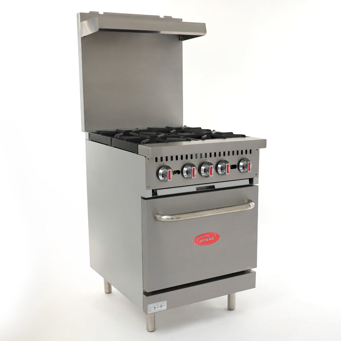 General Foodservice Gas Range with Oven, 4 Burners, 120,000 BTU, 24", in Stainless Steel (GR4-24LP)