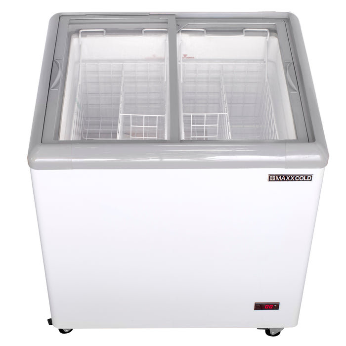 Maxx Cold Sliding Glass Top Mobile Ice Cream Display Freezer, 31"W, 5.8 cu. ft. Storage Capacity,  Equipped with (2) Wire Baskets, in White (MXF31F)