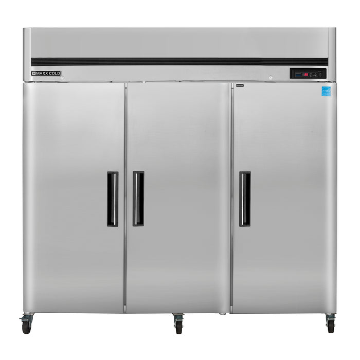 Maxx Cold Triple Door Reach-In Refrigerator, Top Mount, 81"W, 72 cu. ft. Storage Capacity, in Stainless Steel (MCRT-72FDHC)