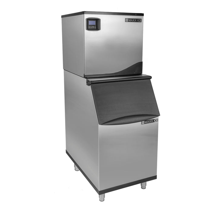 Maxx Ice Intelligent Series Modular Ice Machine, 22"W, 361 lbs, Half Dice Ice Cubes, with Storage Bin, 22"W, 310 lbs, in Stainless Steel (MIM360NH-B310)