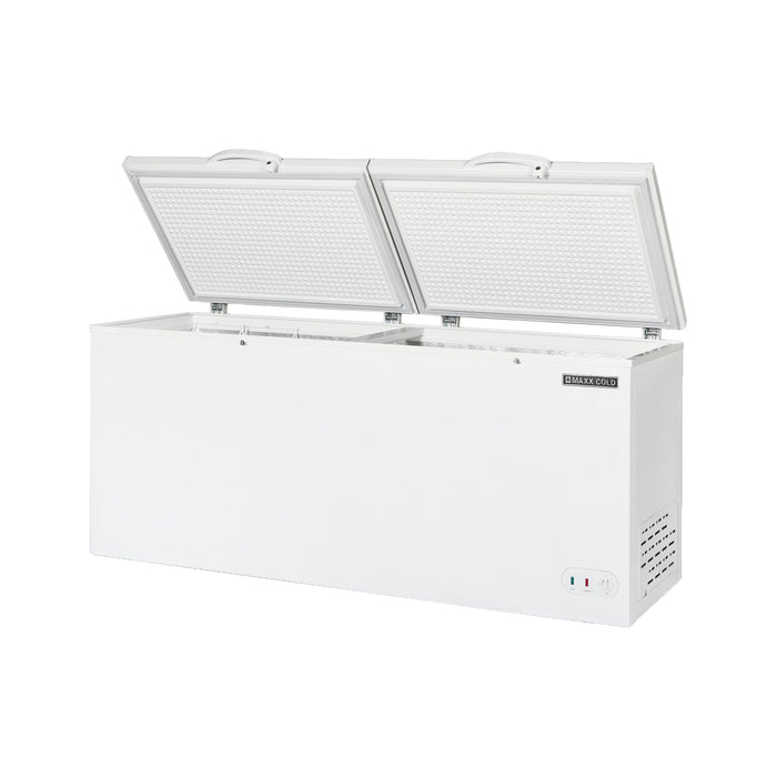 Maxx Cold Extra Large Chest Freezer with Split Top, 76"W, 30 cu ft. Storage Capacity, Locking Lids, Garage Ready, in White (MXSH30.0SHC)